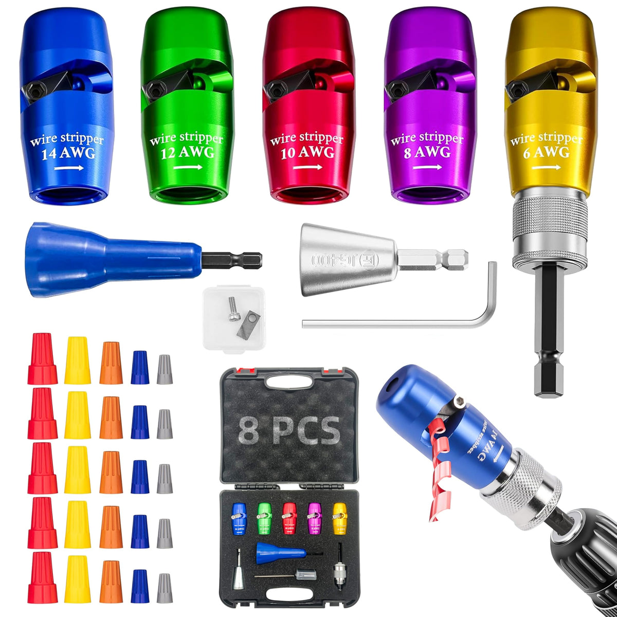 BRLBZXJY wire stripper for drill toolkit enables quick, clean wire prep.