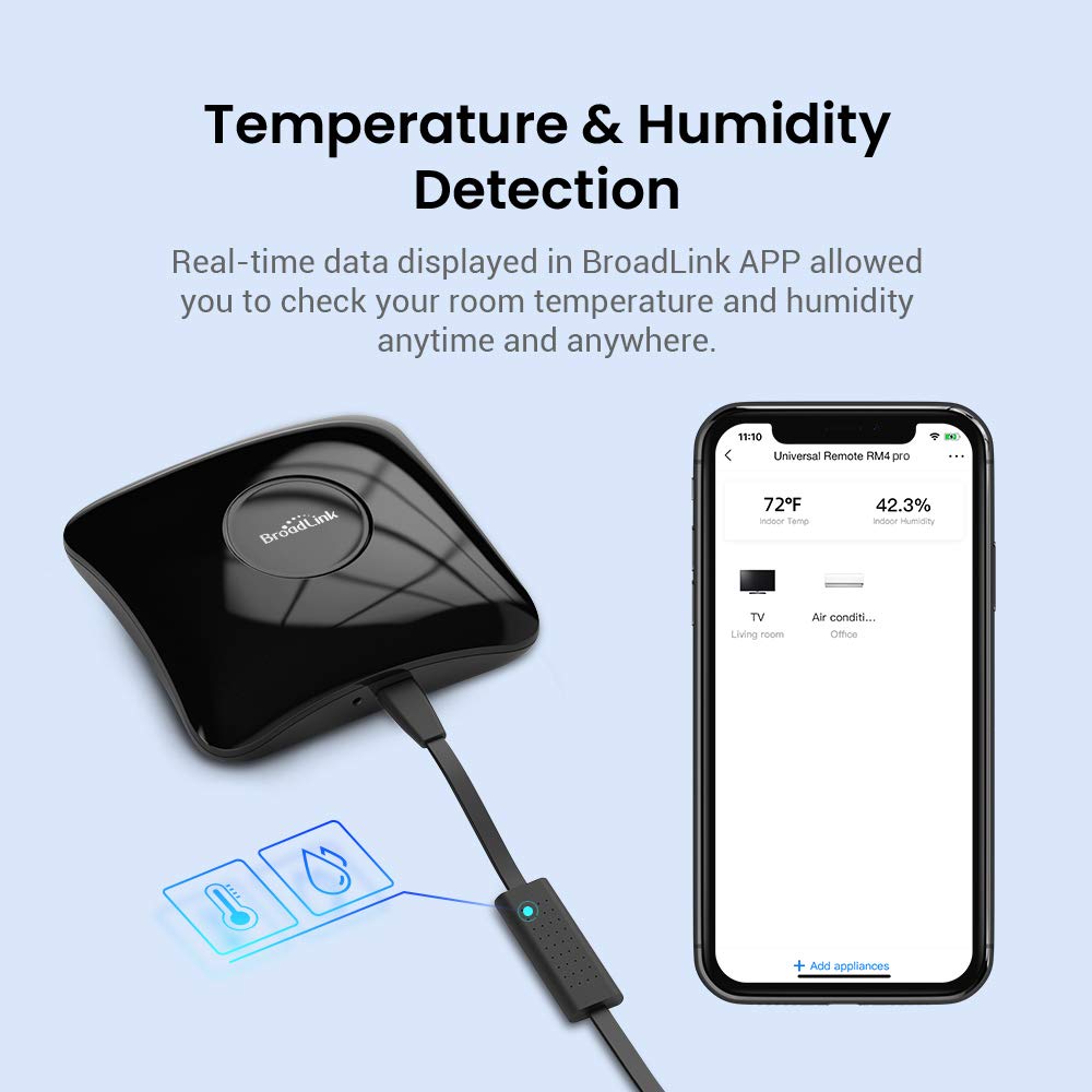 HTS2 sensor cable connected to RM4 Pro for room climate monitoring.