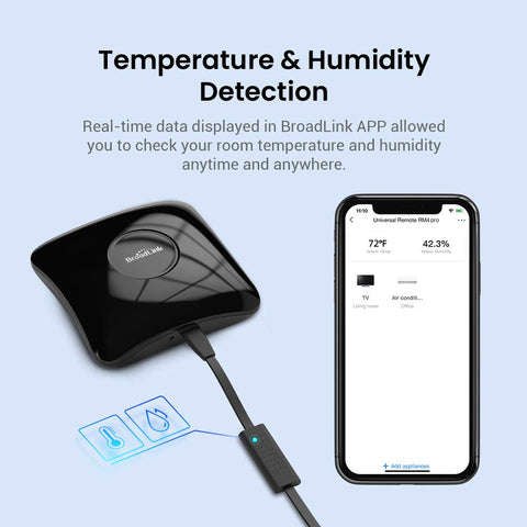 HTS2 sensor cable connected to RM4 Pro for room climate monitoring.