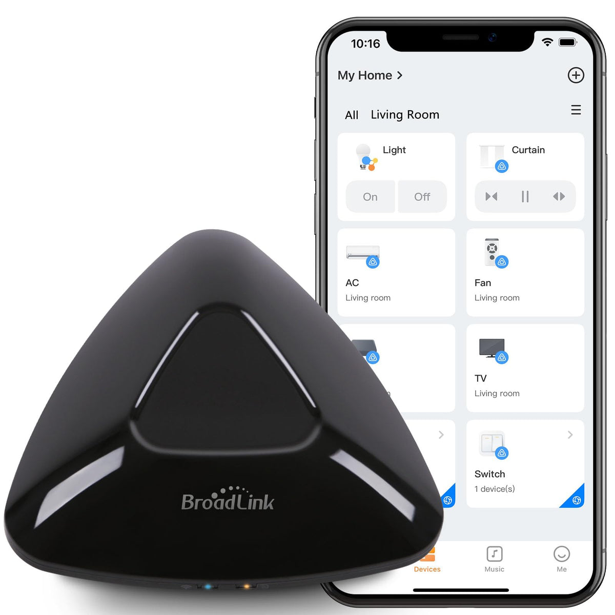 Broadlink RM MAX hub front view for centralized smart home control