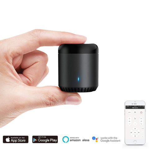 BroadLink RM Mini 3 smart hub enabling scenes and automation.