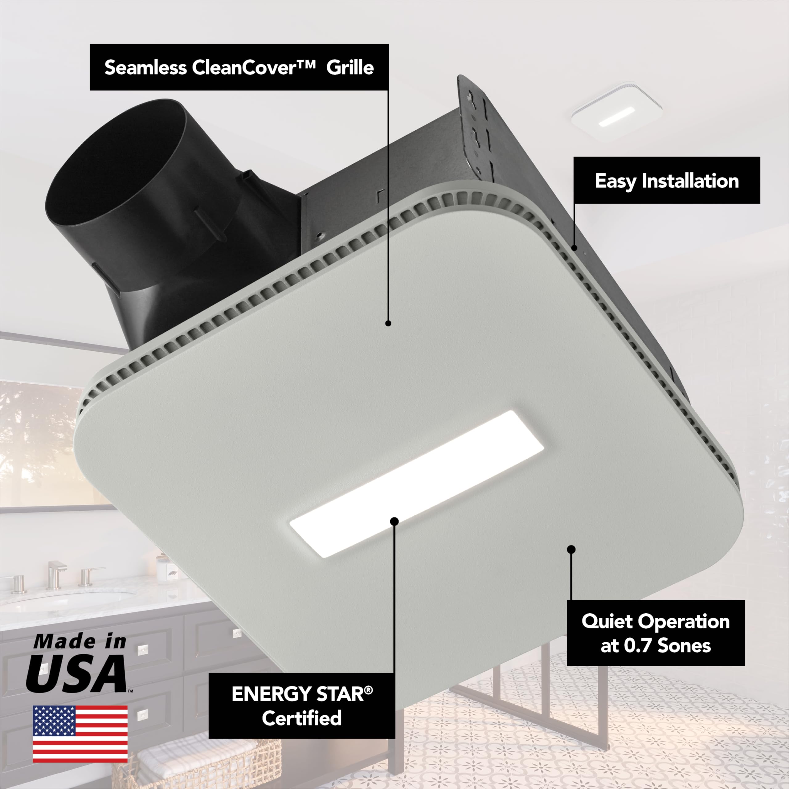 80 CFM with 0.7 sone quiet operation