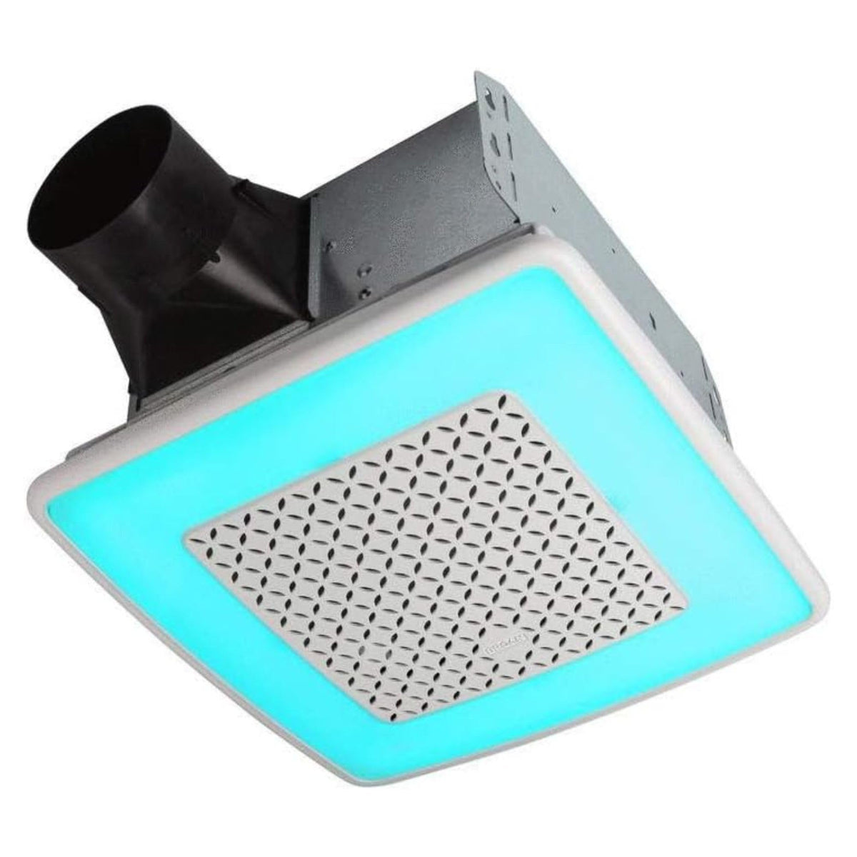 Broan-NuTone AER110RGBL LED color options illuminate the bathroom with customizable hues.