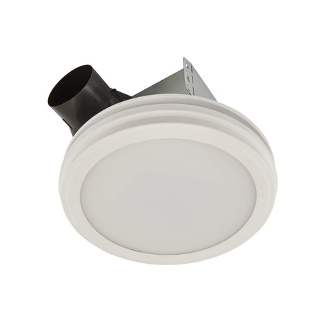 Broan-NuTone AER80LWH bath fan front view showing compact design and quiet operation.