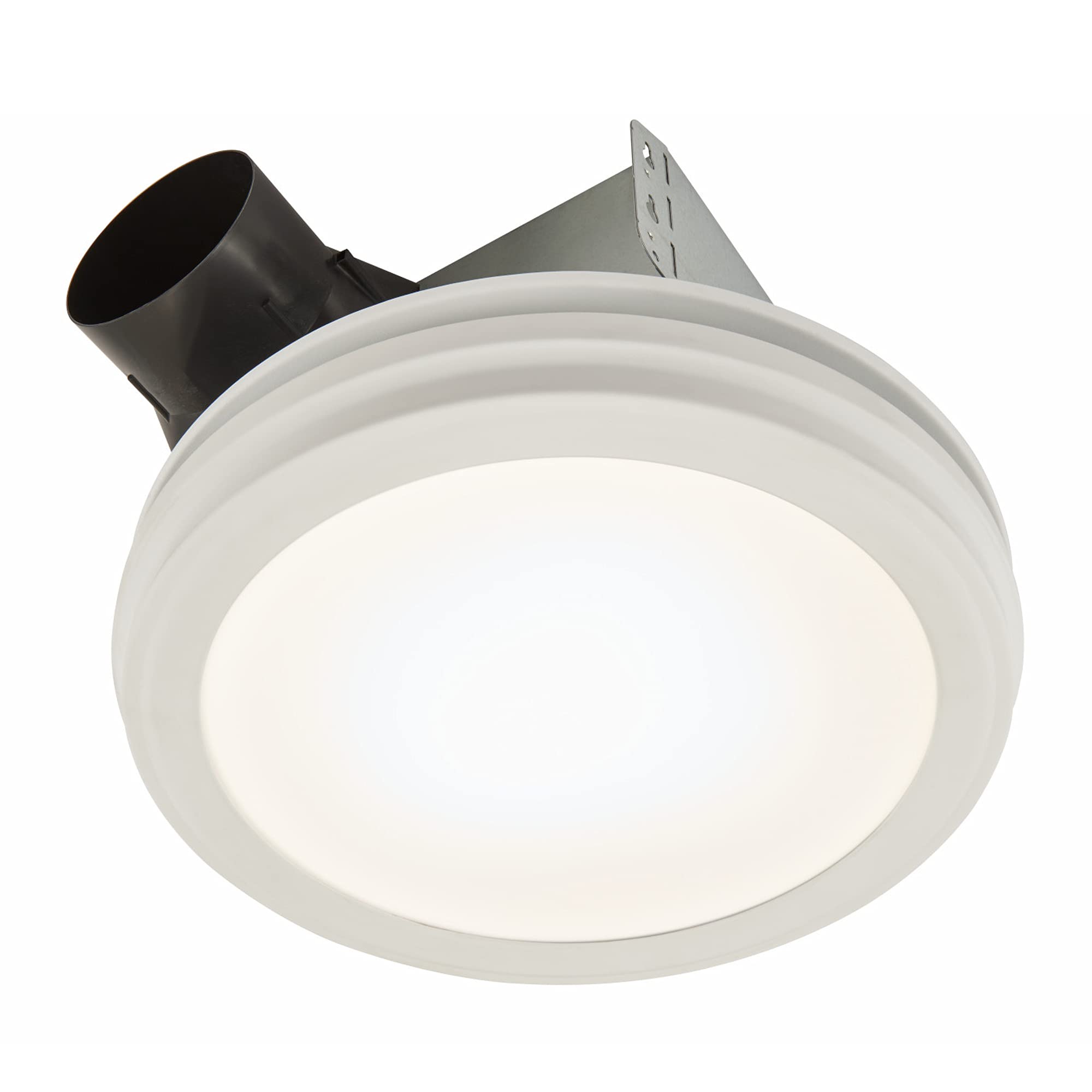 Broan-NuTone AER80LWH bath fan side view highlighting slim ceiling profile.