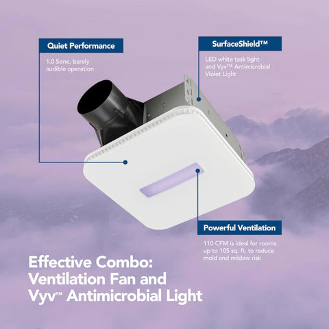 Broan-NuTone AR110LKVV surface-shield violet light mode for surface protection