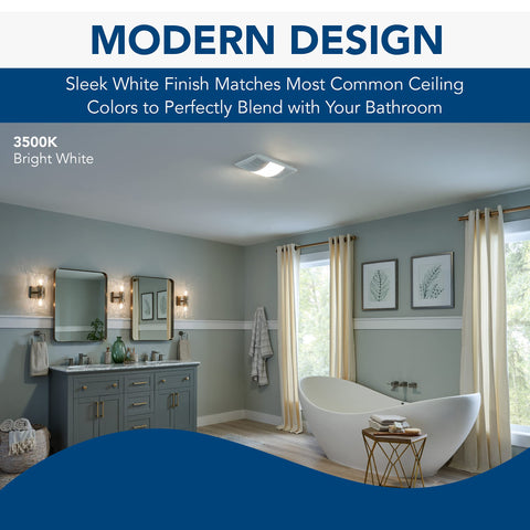 Bright white 3500K setting provides crisp task lighting over sink.