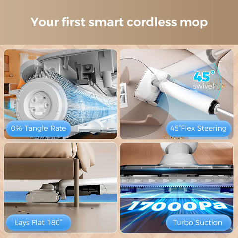 180° lie-flat reach cleans under furniture and along edges smoothly.