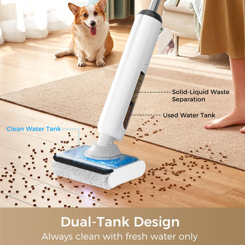 Dual-tank system isolates water and debris for easier disposal.