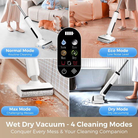 Self-propelled mode enables one-handed control for large rooms.