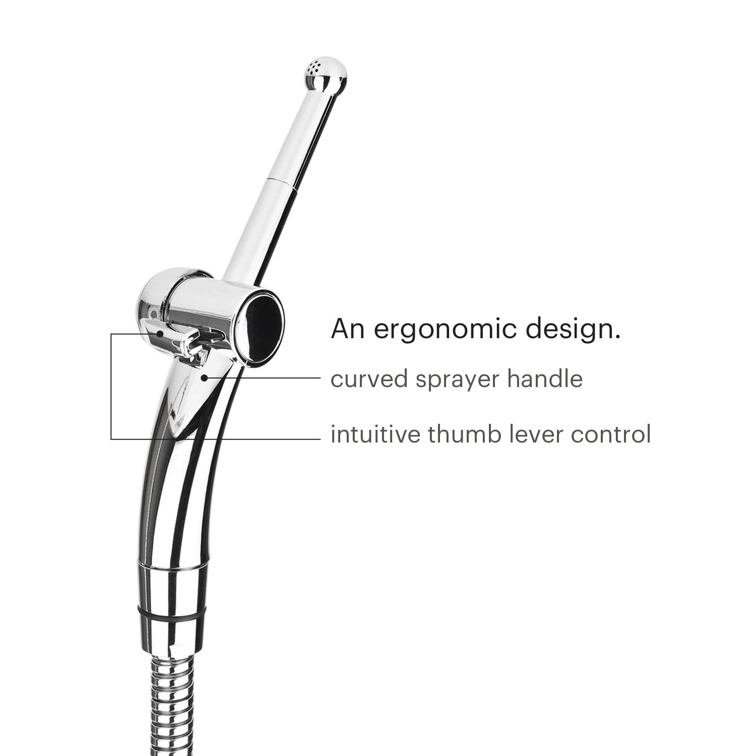 Ergonomic curved hose spray from Brondell enables comfortable cleansing reach