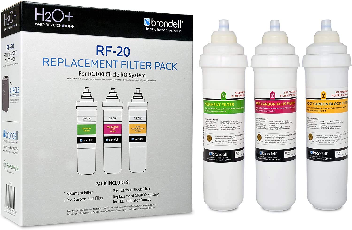 Brondell RF-20 twist-and-seal connection shown for quick DIY install.