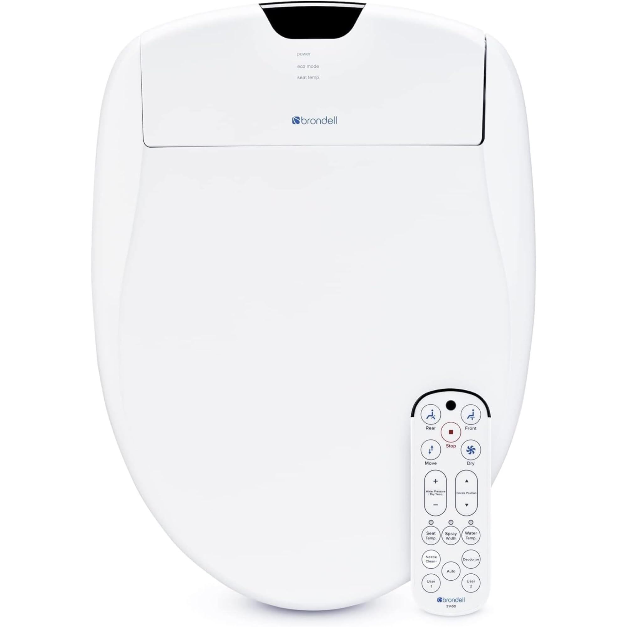 Brondell Swash 1400 front view: sleek bidet seat design for a refined bathroom