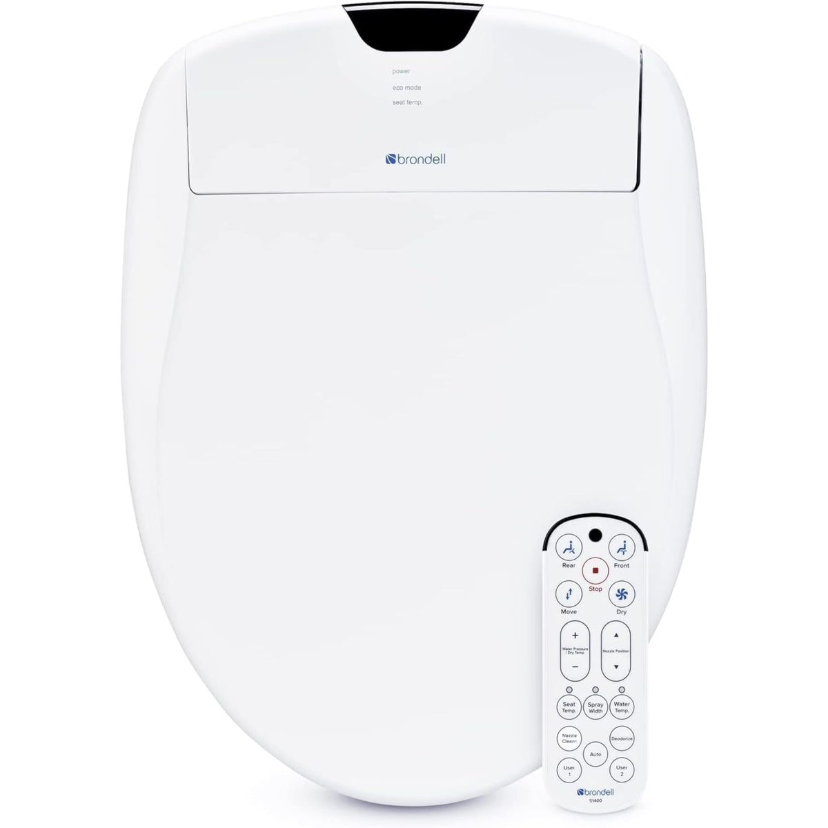 Brondell Swash 1400 front view: sleek bidet seat design for a refined bathroom