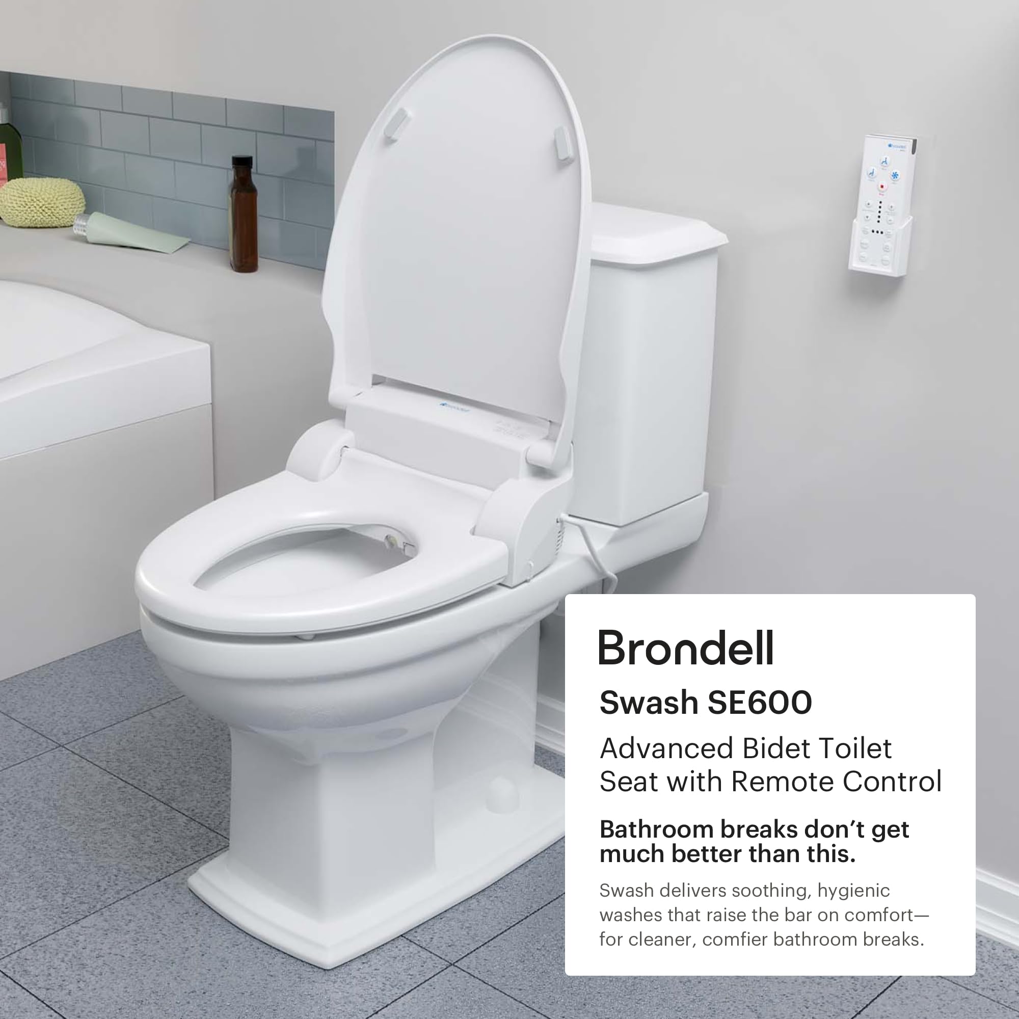 Brondell Swash SE600 remote control showing wash settings for customization.