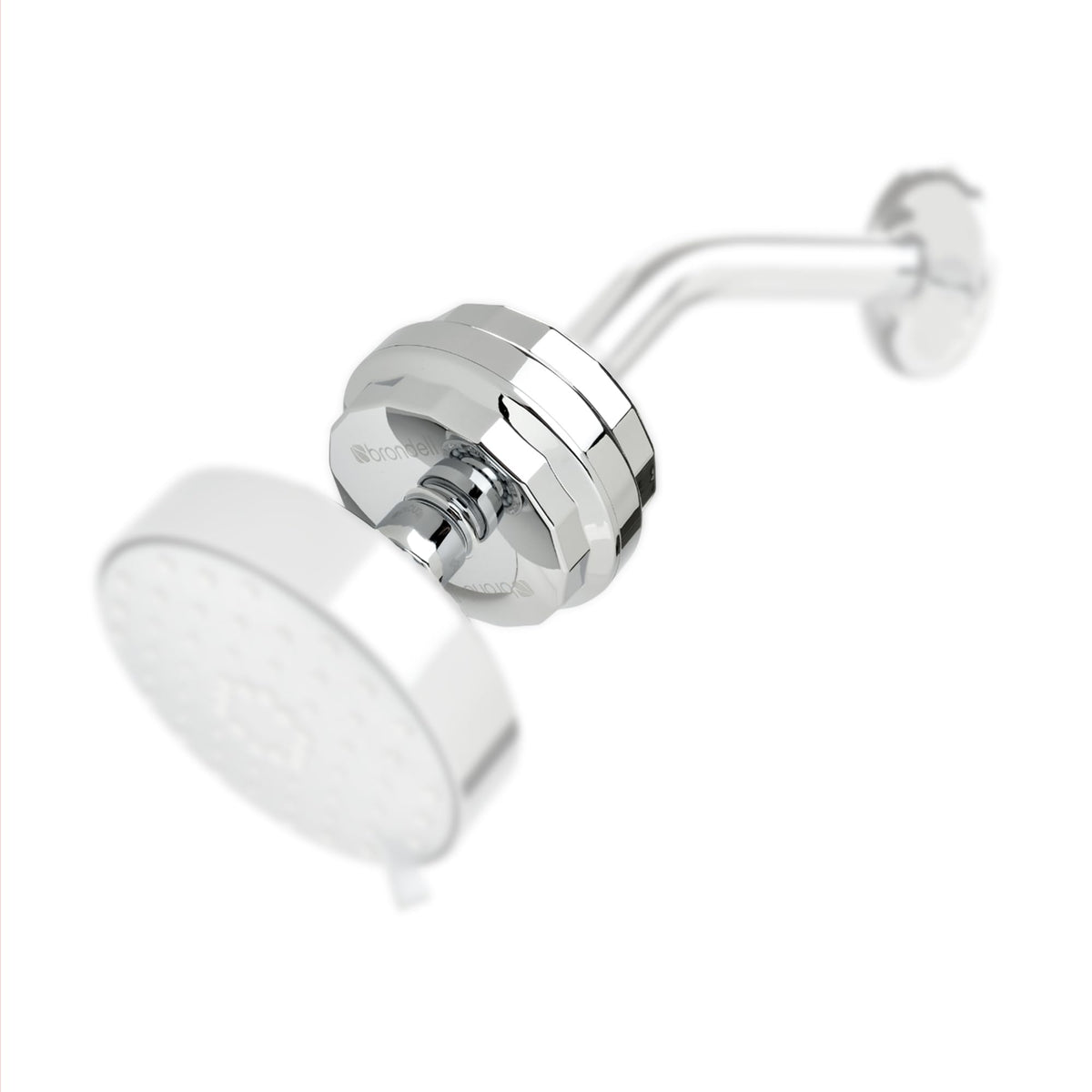 Brondell VivaSpring compact shower filter front view showing filtration benefits