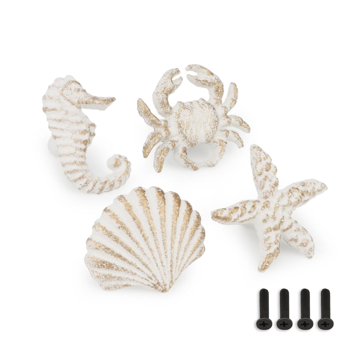Brosay starfish knob on a white cabinet, sturdy cast iron finish.