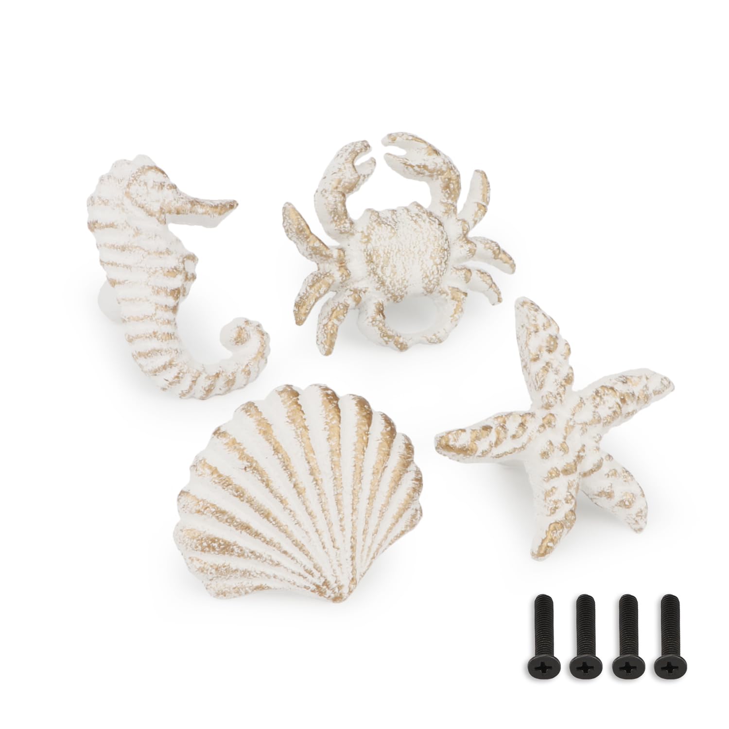 Brosay starfish knob on a white cabinet, sturdy cast iron finish.