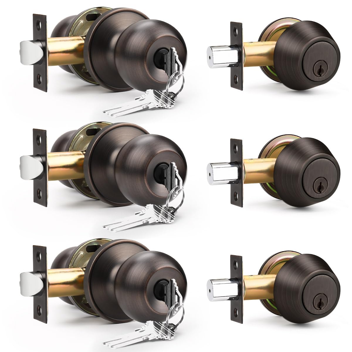 Brotima 3-pack entry door locksets in bronze finish for curb appeal and security.