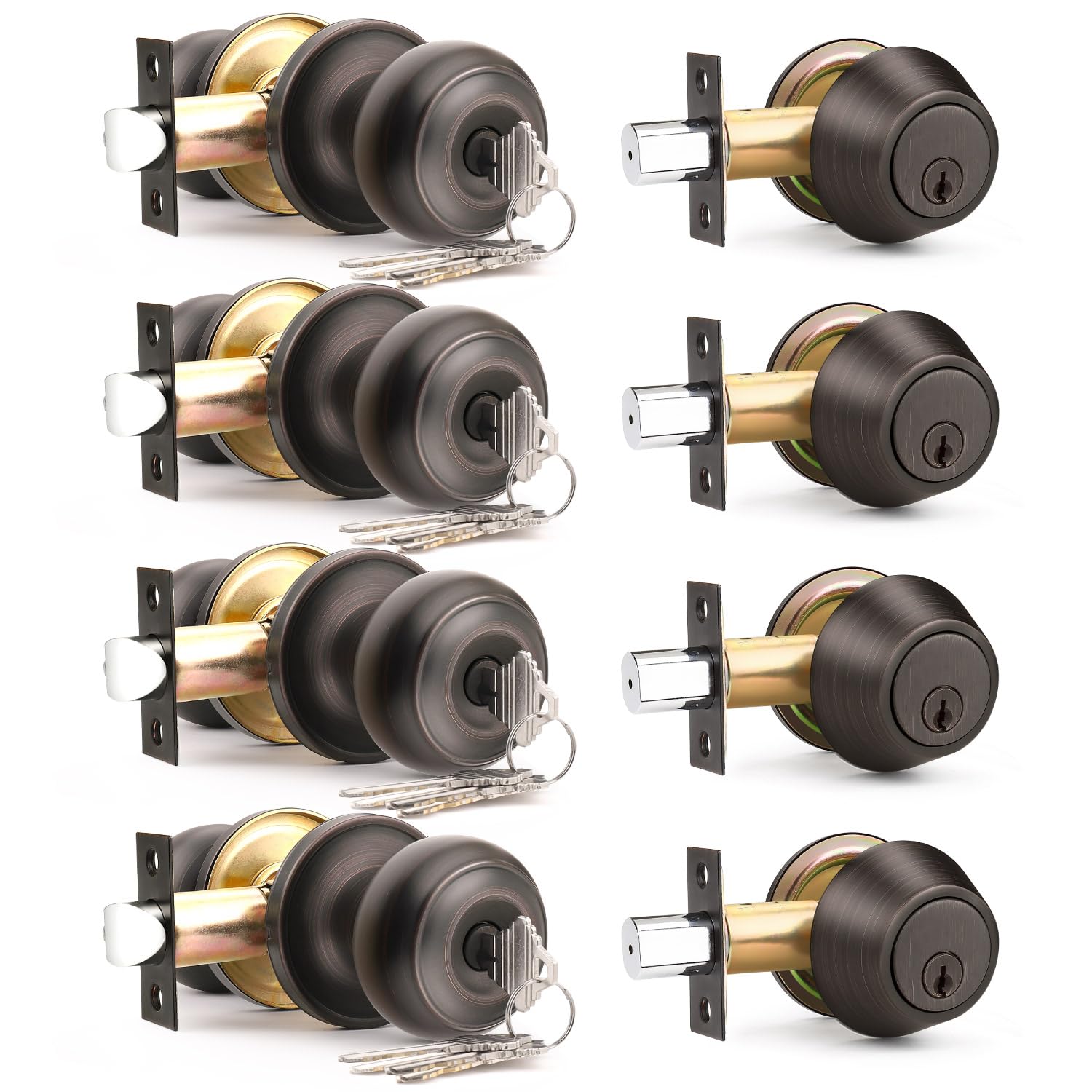 Brotima 4-pack keyed-alike front door knob and deadbolt for convenient, unified access