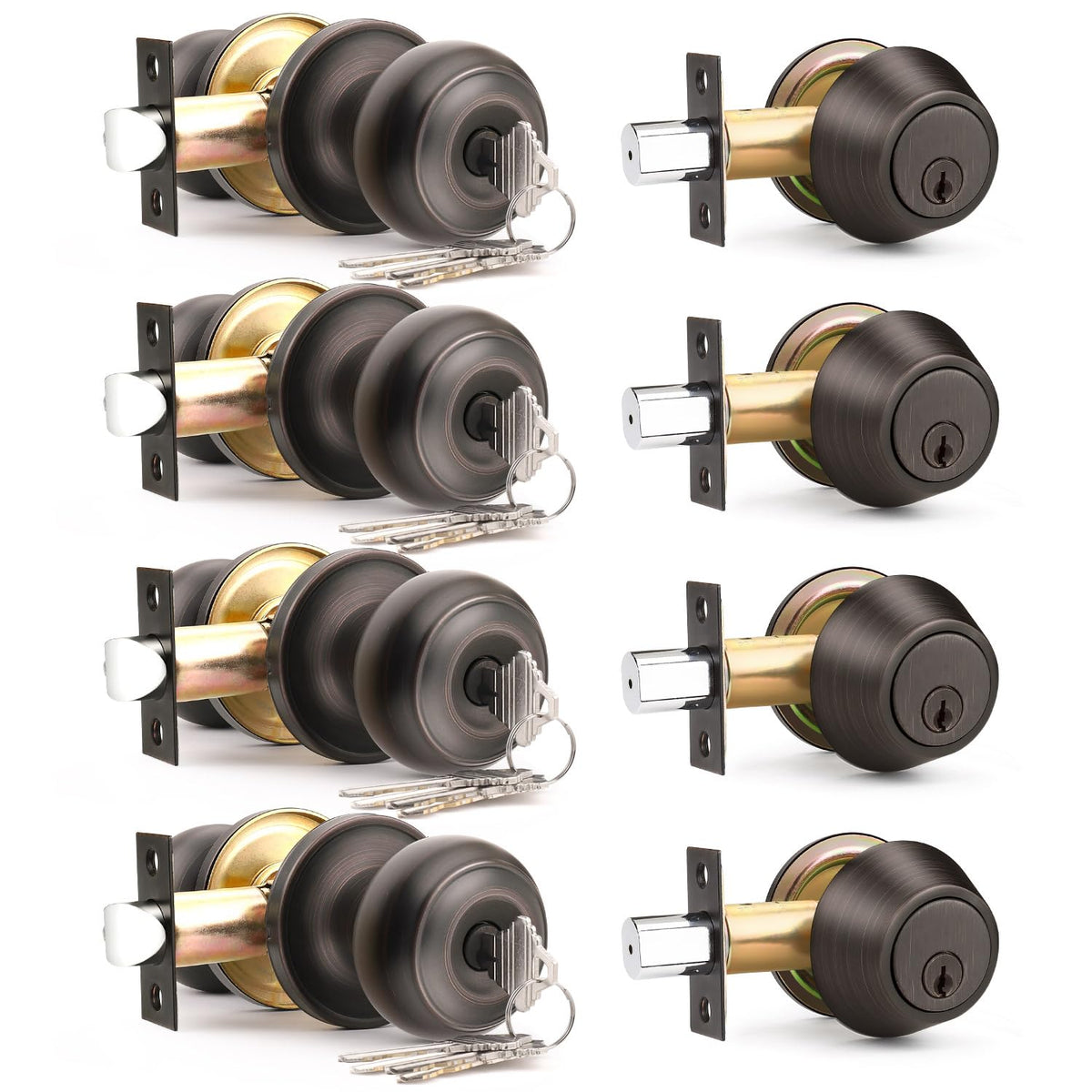 Brotima 4-pack keyed-alike front door knob and deadbolt for convenient, unified access