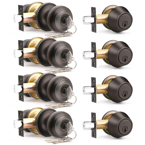 Brotima 4-pack keyed-alike front door knob and deadbolt for convenient, unified access