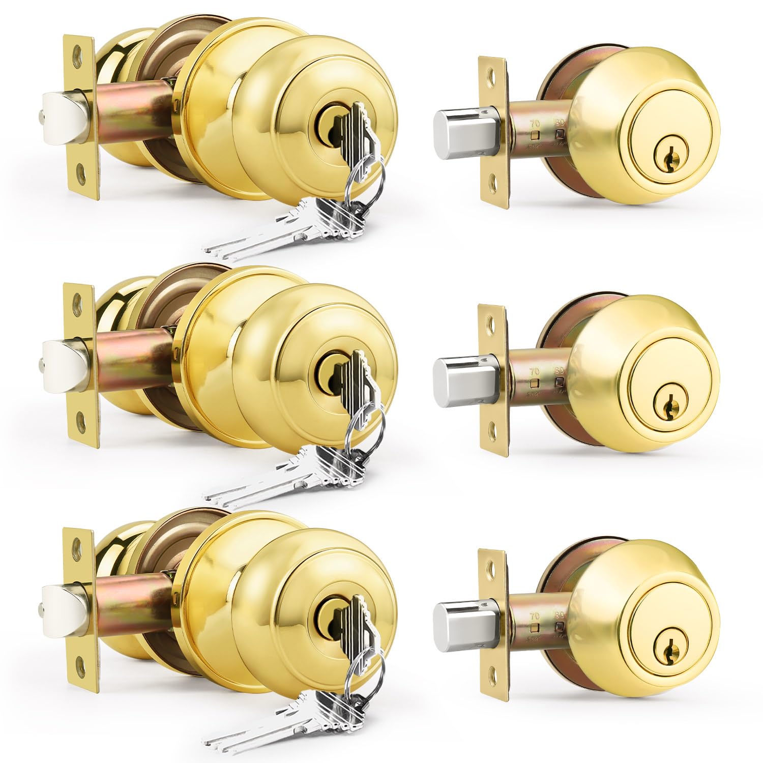 Brotima keyed-alike front door knob and deadbolt set assembly for easy installation.