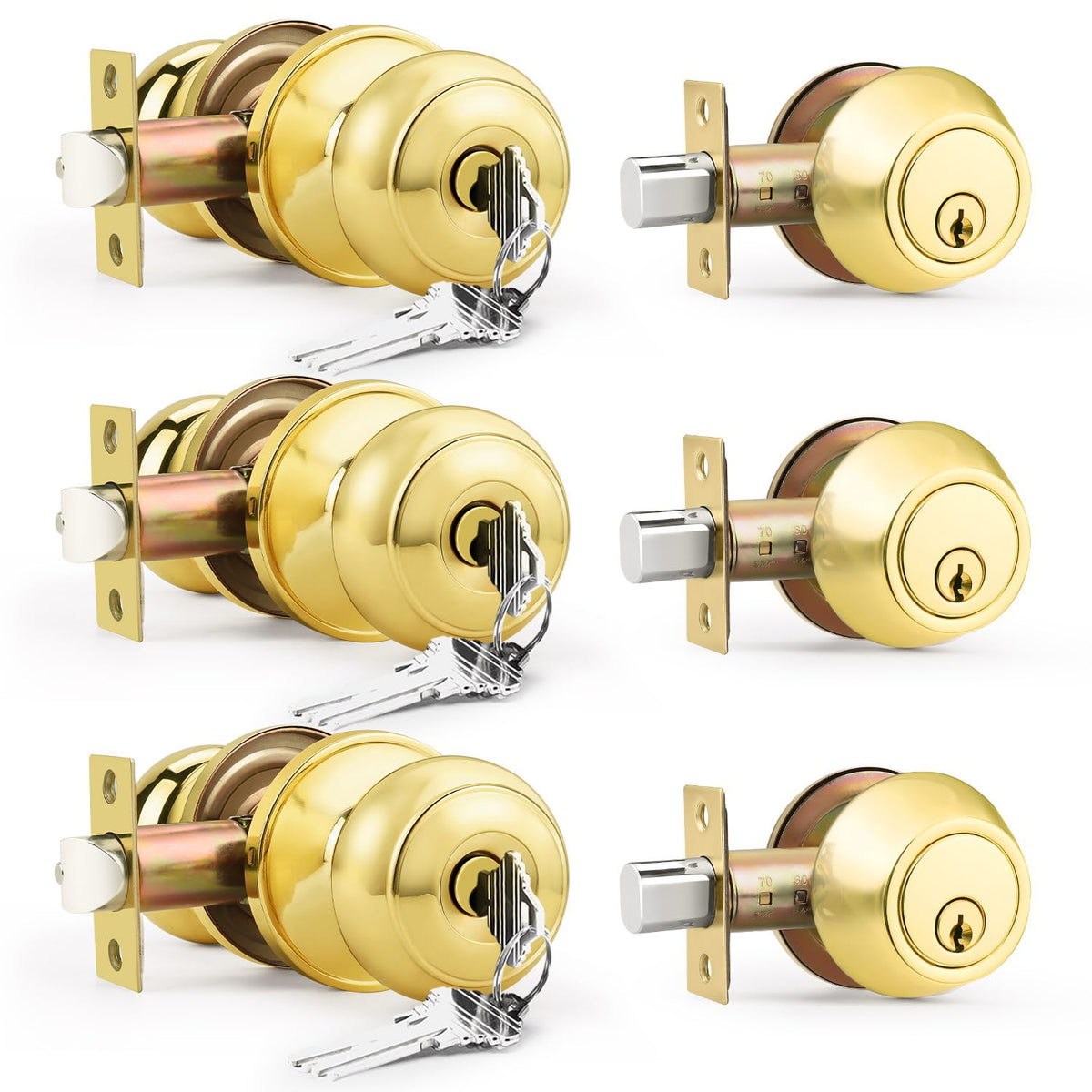 Brotima keyed-alike front door knob and deadbolt set assembly for easy installation.