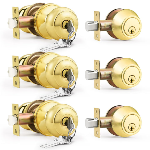Brotima keyed-alike front door knob and deadbolt set assembly for easy installation.