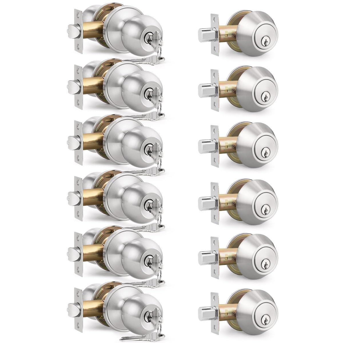 Brotima keyed entry knob and deadbolt in satin nickel for secure home entry