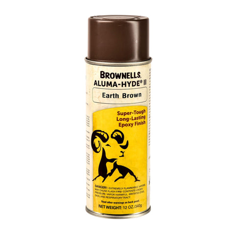 Brownells Aluma-Hyde II earth brown spray can, front view, for a durable finish