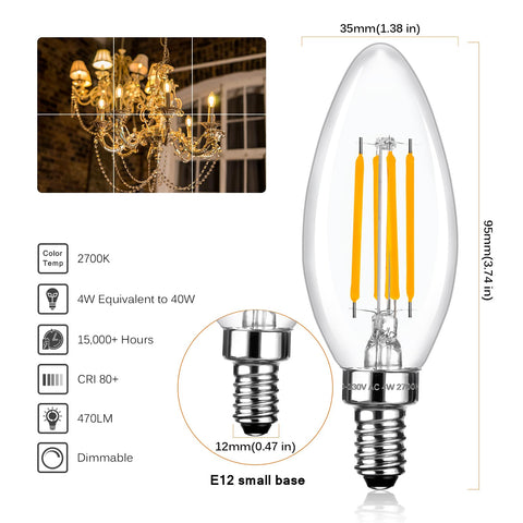 Brtstiun 4W LED candle bulb reduces energy use with bright output.