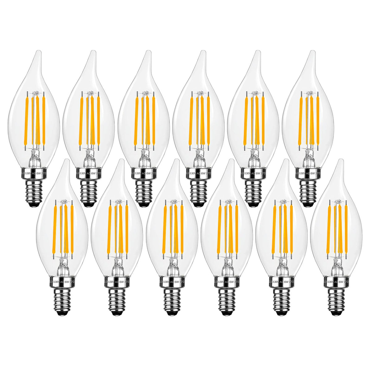 Brtstiun E12 flame-tip clear bulb for dimmable chandelier ambiance