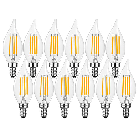 Brtstiun E12 flame-tip clear bulb for dimmable chandelier ambiance