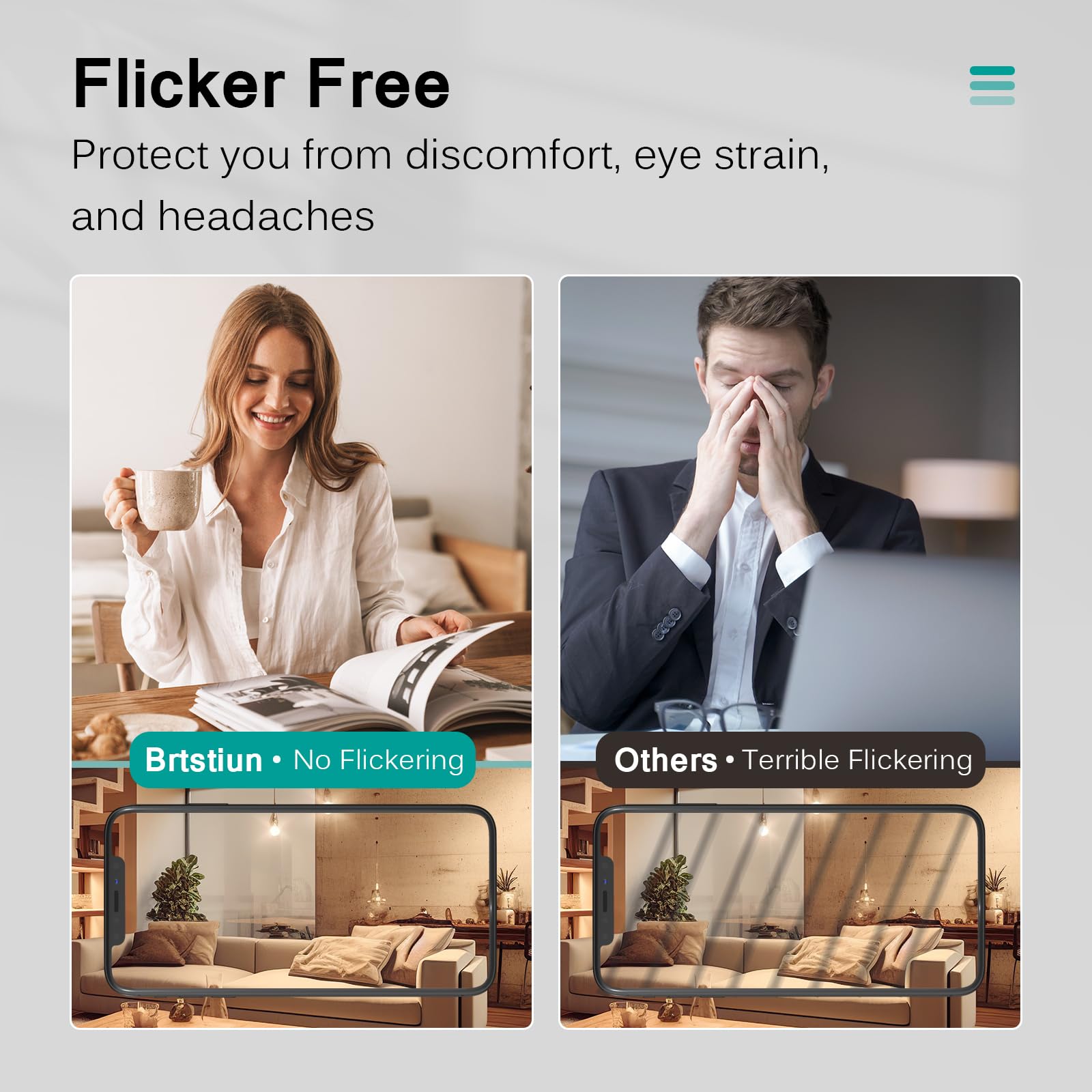 Brtstiun G25 flicker free design reduces eye strain during long bathroom routines