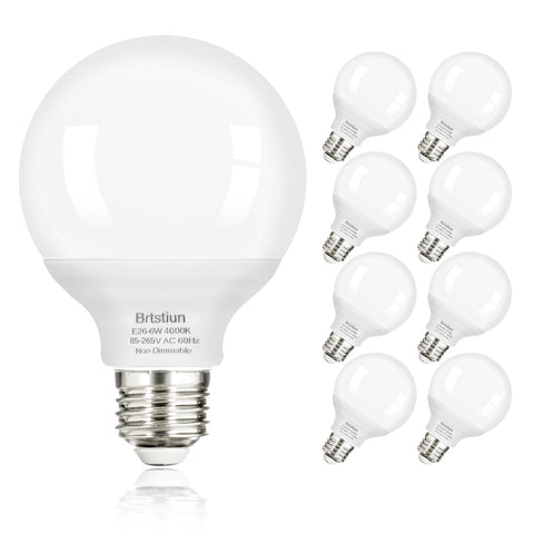 Brtstiun G25 LED vanity bulb with globe shape for energy-efficient bathroom lighting.