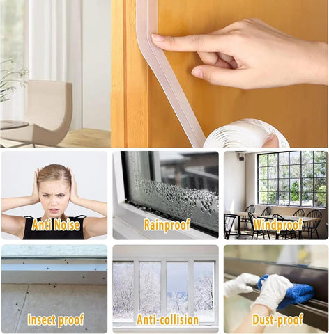 Bruiefpap weather-stripping tape on frameless door helps warmth.