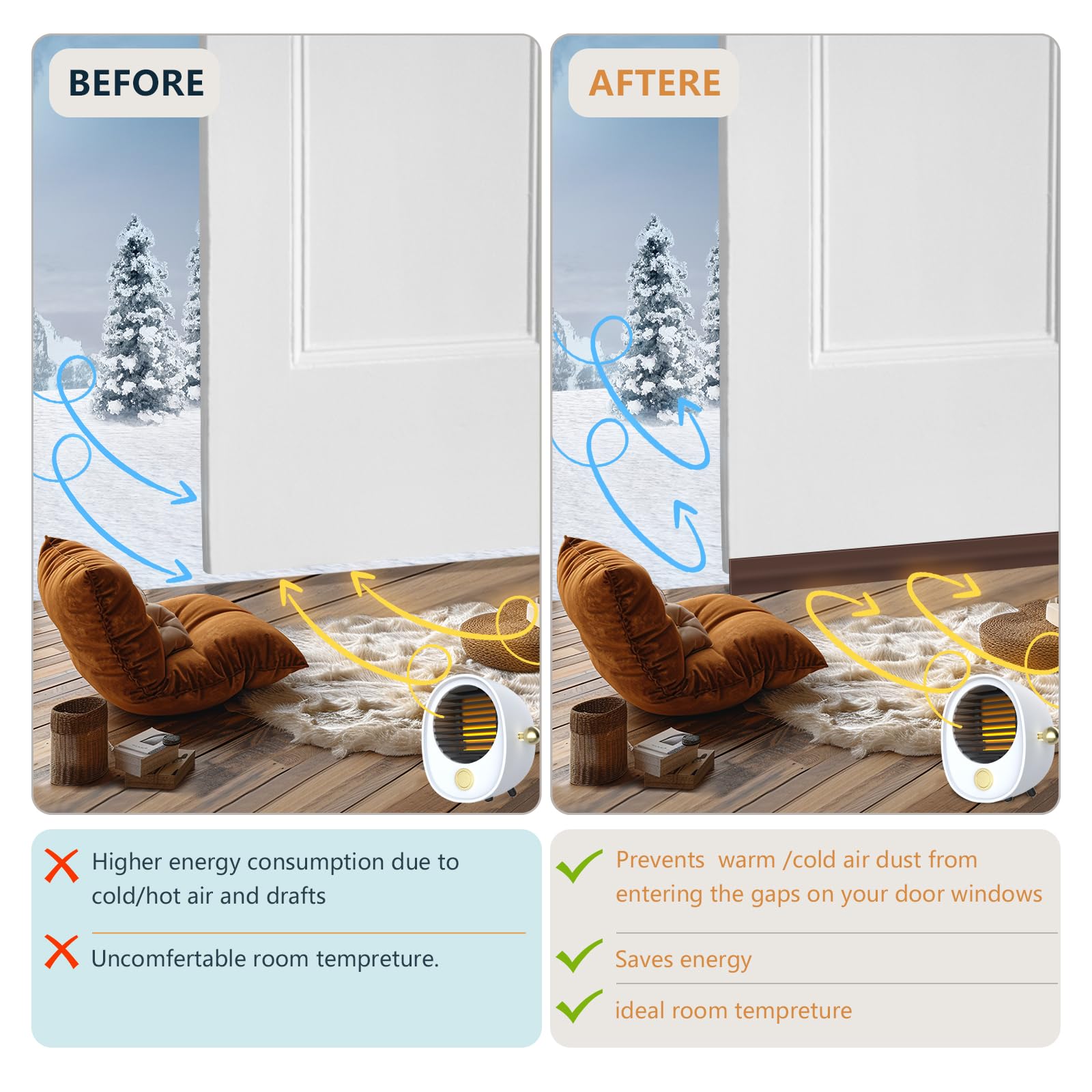 Bruiefpap weather strip on glass shower blocks drafts and moisture.