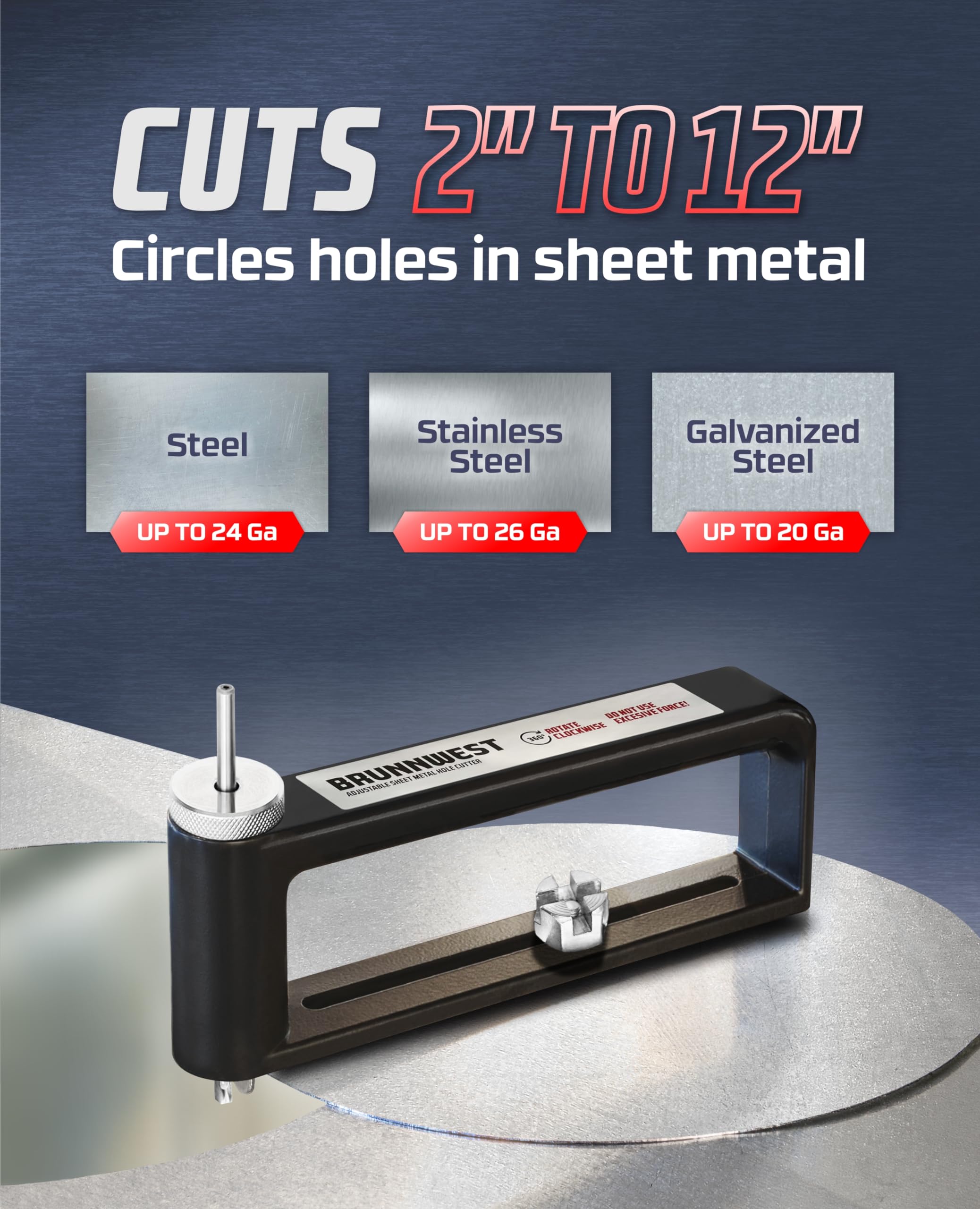 BRUNNWEST circle cutter with inch-centimeter scale for precise diameter choices
