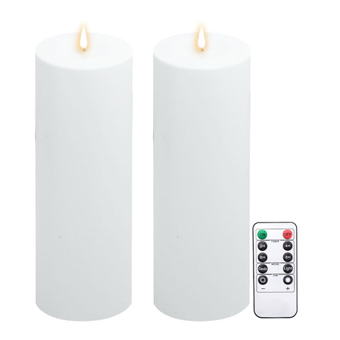 BRYZONT large outdoor tall white flameless candle with timer for patios