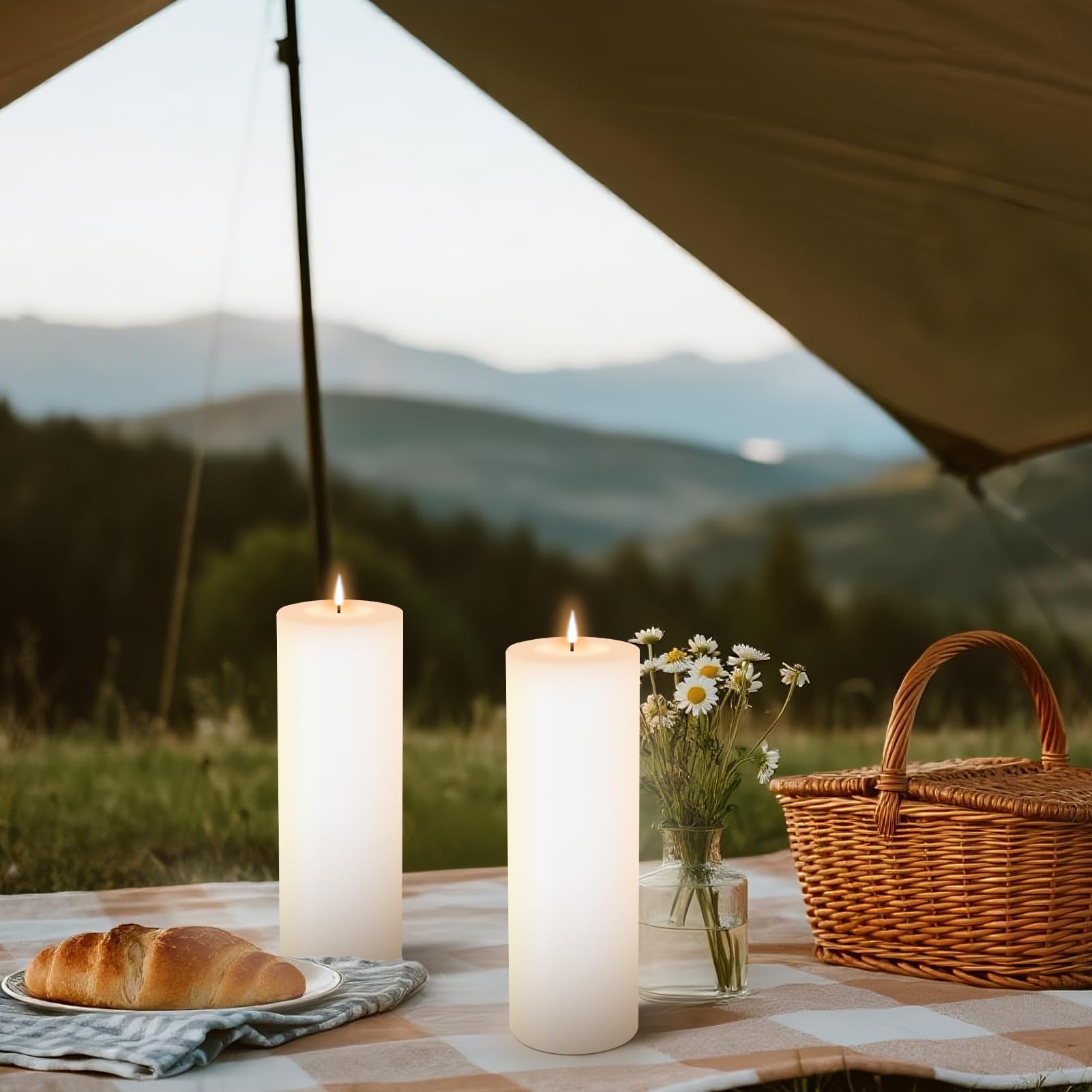 BRYZONT tall white pillar candle with flicker for cozy evenings