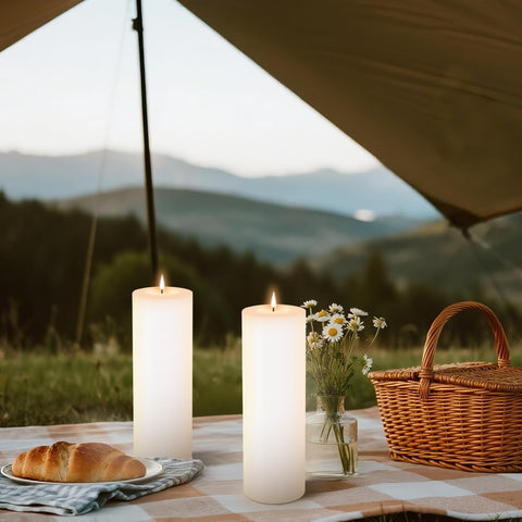 BRYZONT tall white pillar candle with flicker for cozy evenings