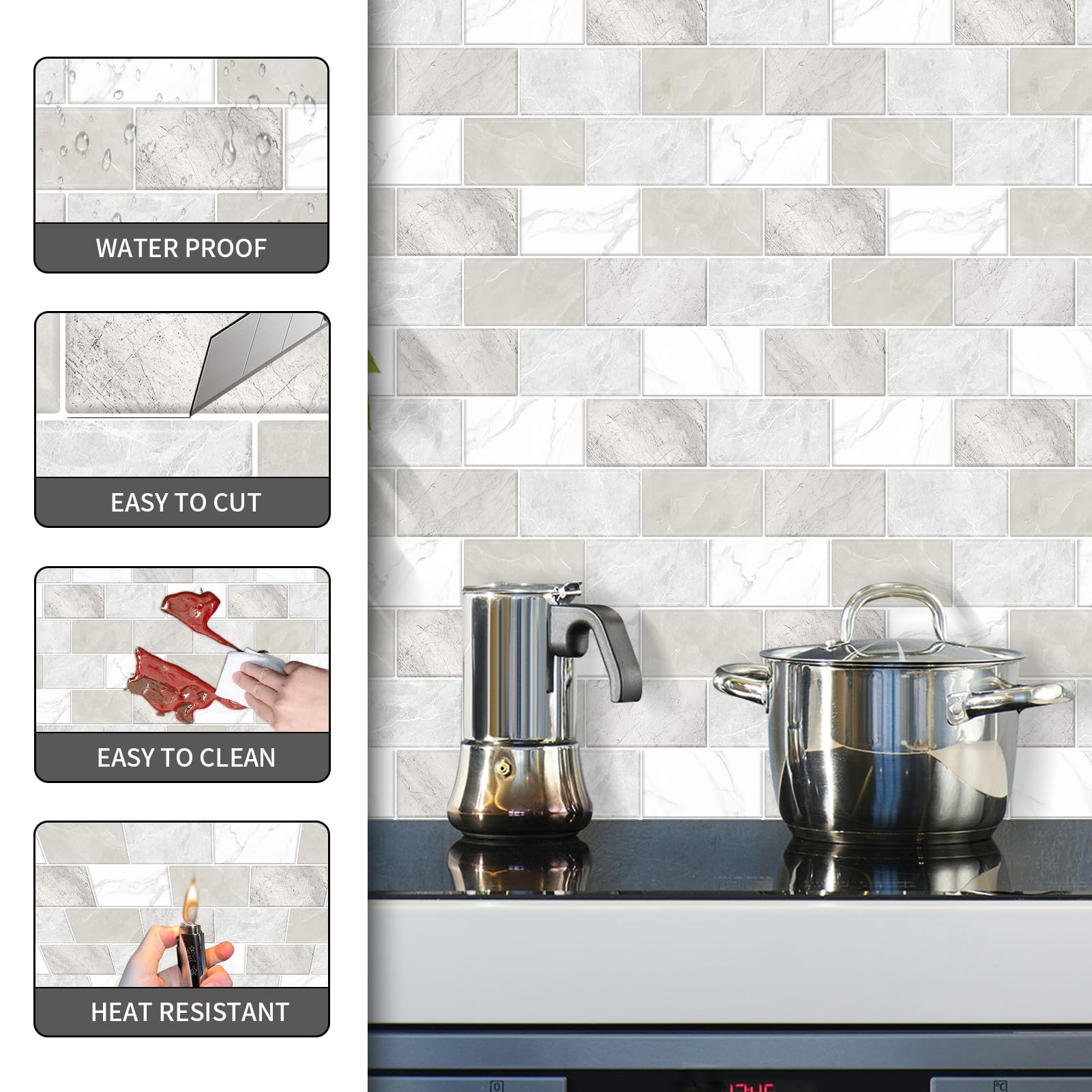 BSABSAQAA DIY install tile stickers for simple wall protection.