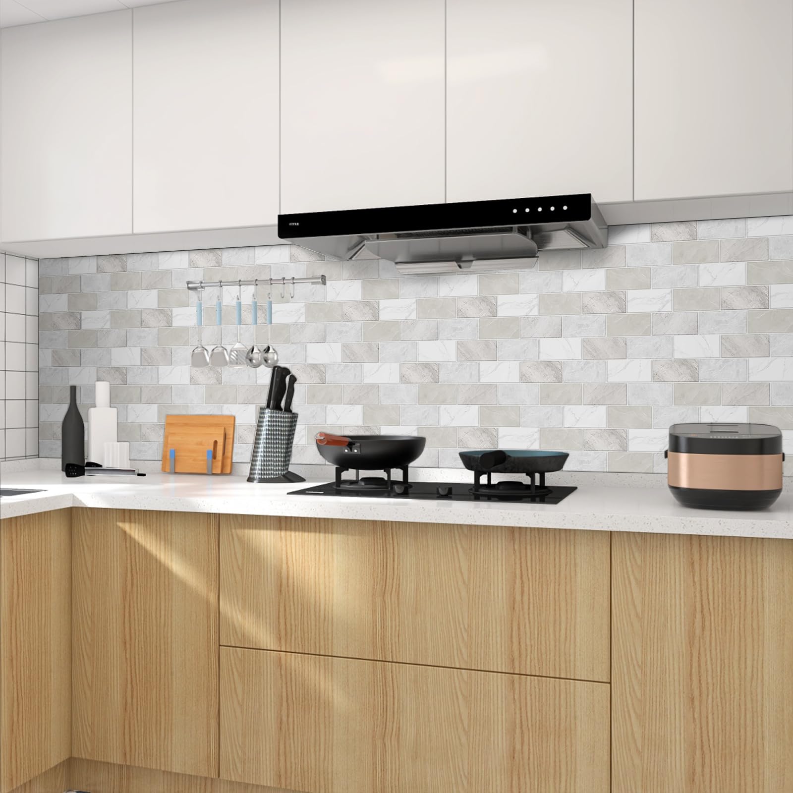 BSABSAQAA heat and water-resistant backsplash for kitchen use.
