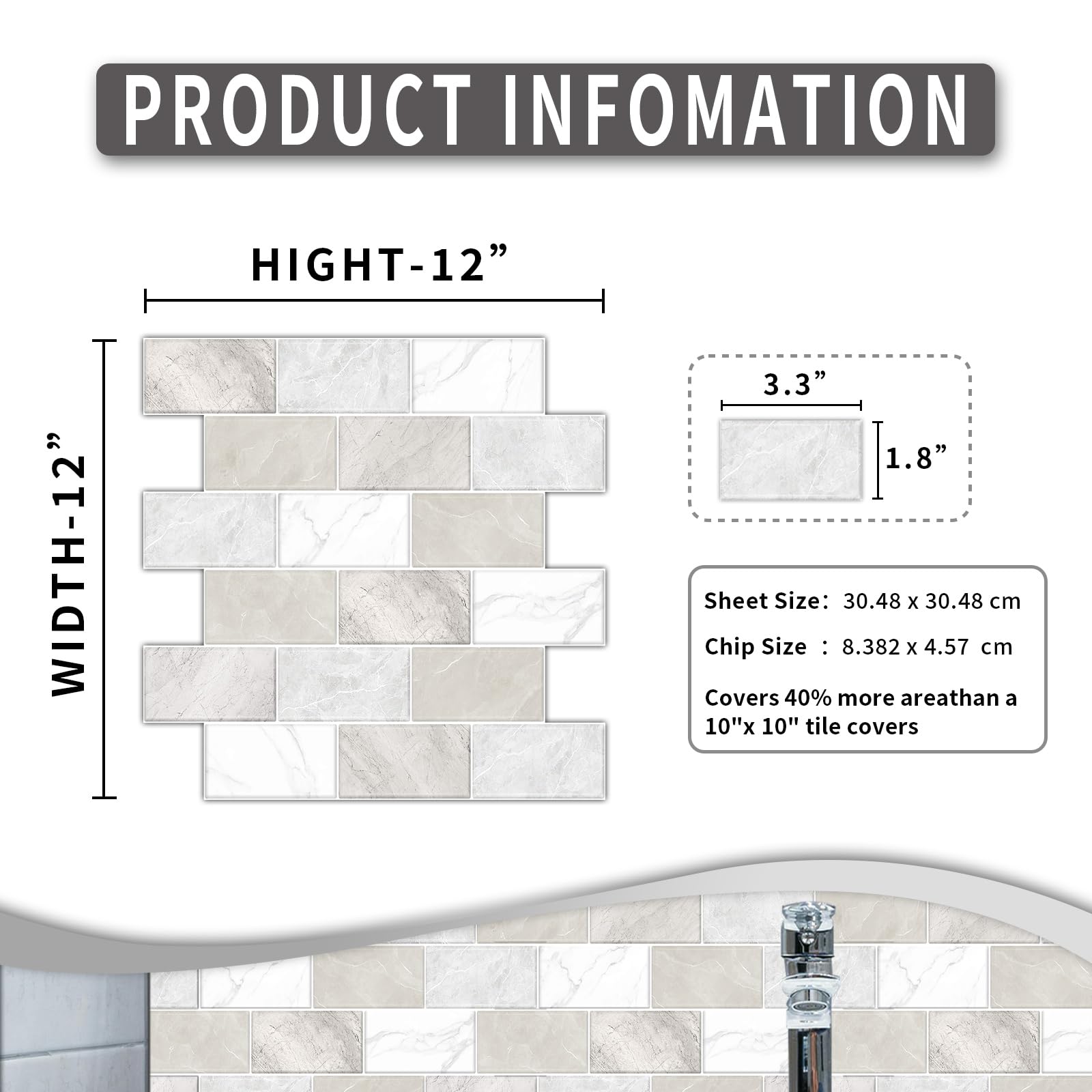 BSABSAQAA kitchen backsplash off-white marble tile for renter-friendly refresh.