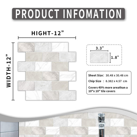 BSABSAQAA kitchen backsplash off-white marble tile for renter-friendly refresh.