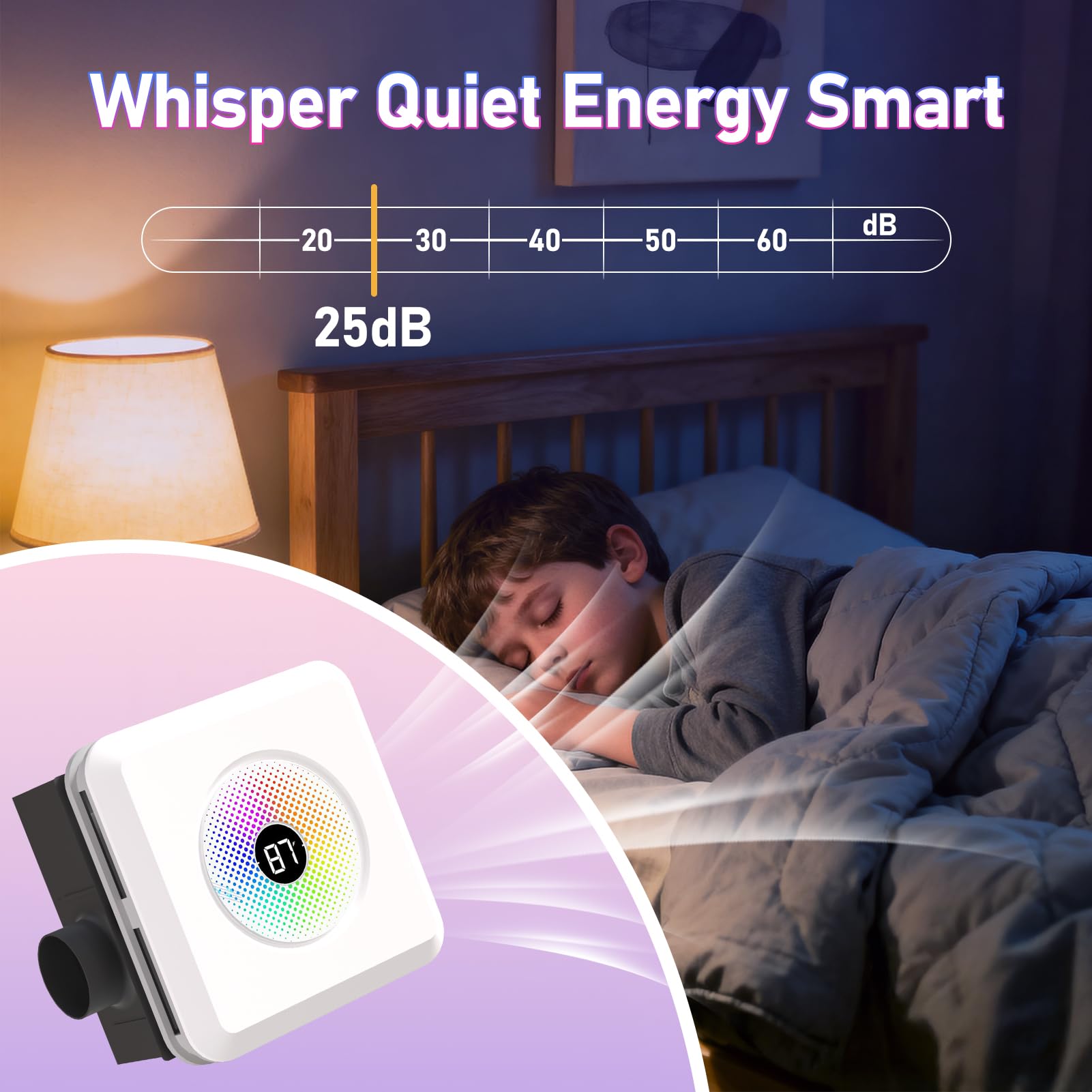 BSEED unit in use with light, vent, and music in a bathroom