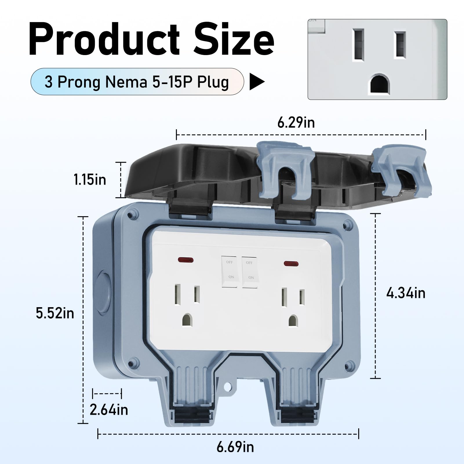 BSEED dual 15A outdoor receptacles support two devices for convenient outdoor setups.