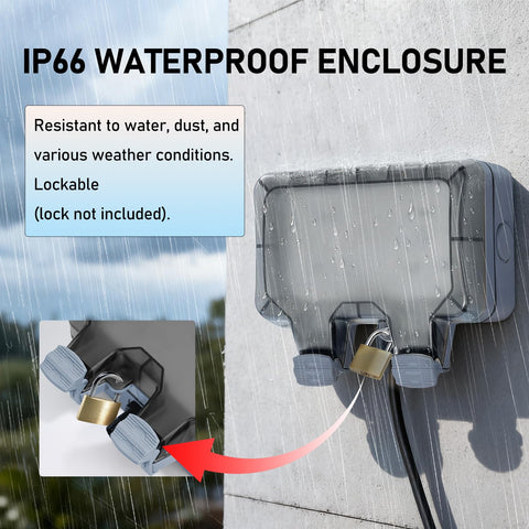 BSEED IP66 weatherproof outdoor box protects connections from rain and dust.