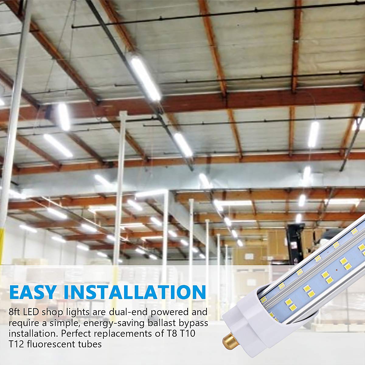 BSK.BESTKA high-lumen output shown in a warehouse or office setting.